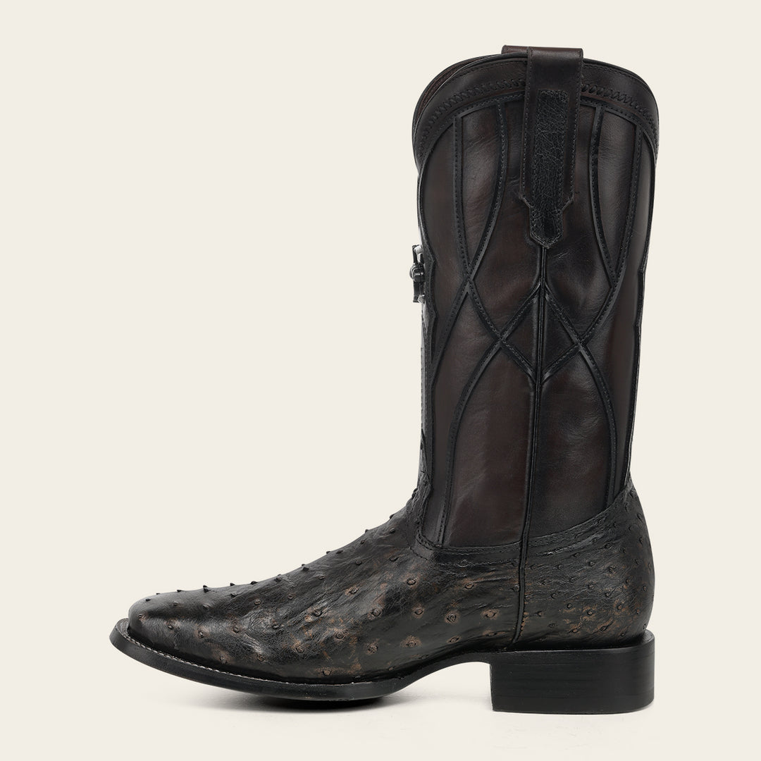 Bota de rodeo en piel genuina de avestruz para caballero