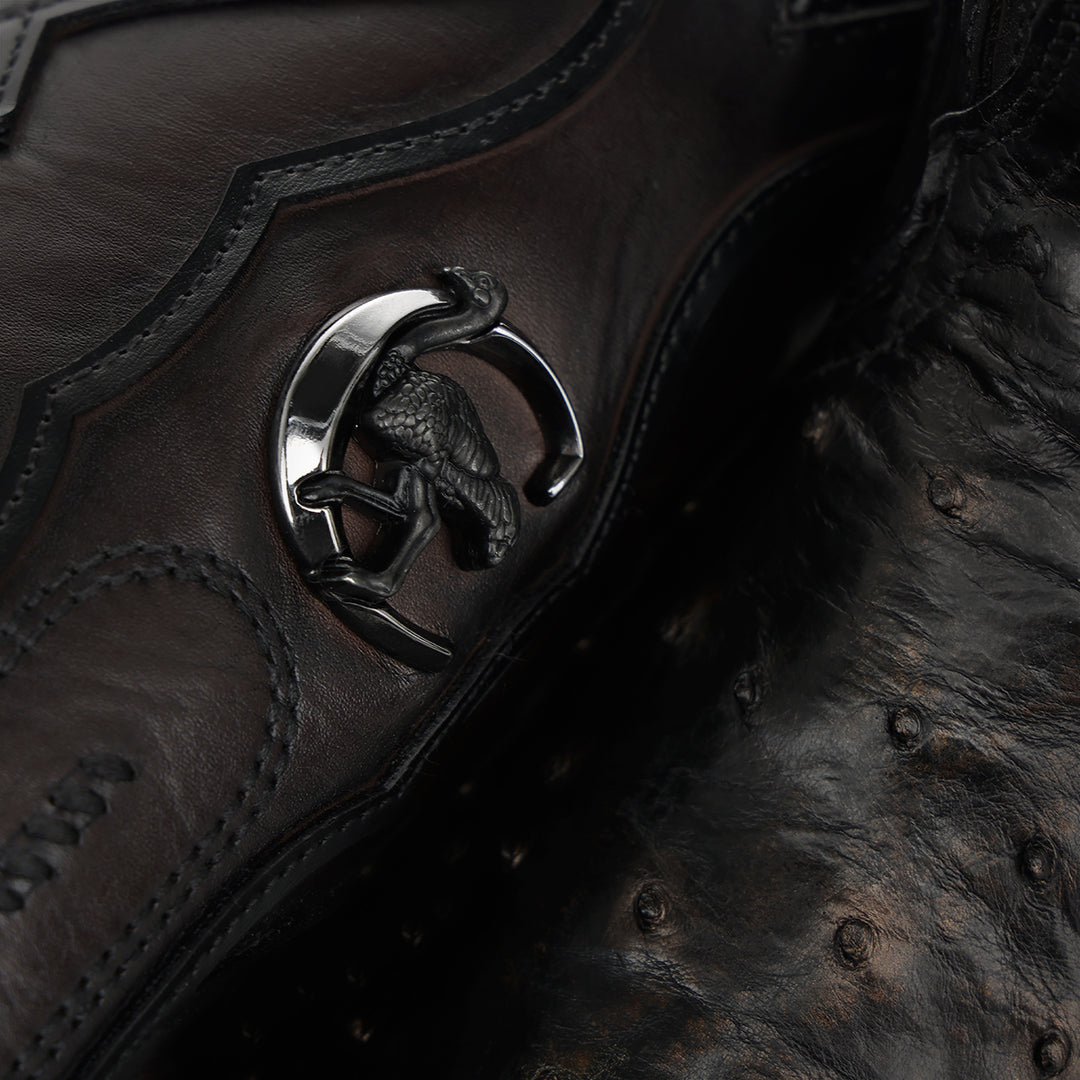Bota de rodeo en piel genuina de avestruz para caballero