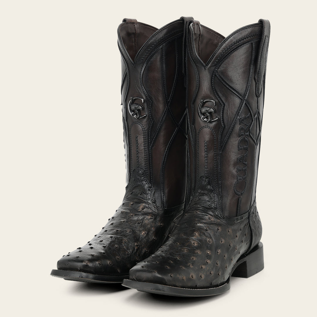 Bota de rodeo en piel genuina de avestruz para caballero