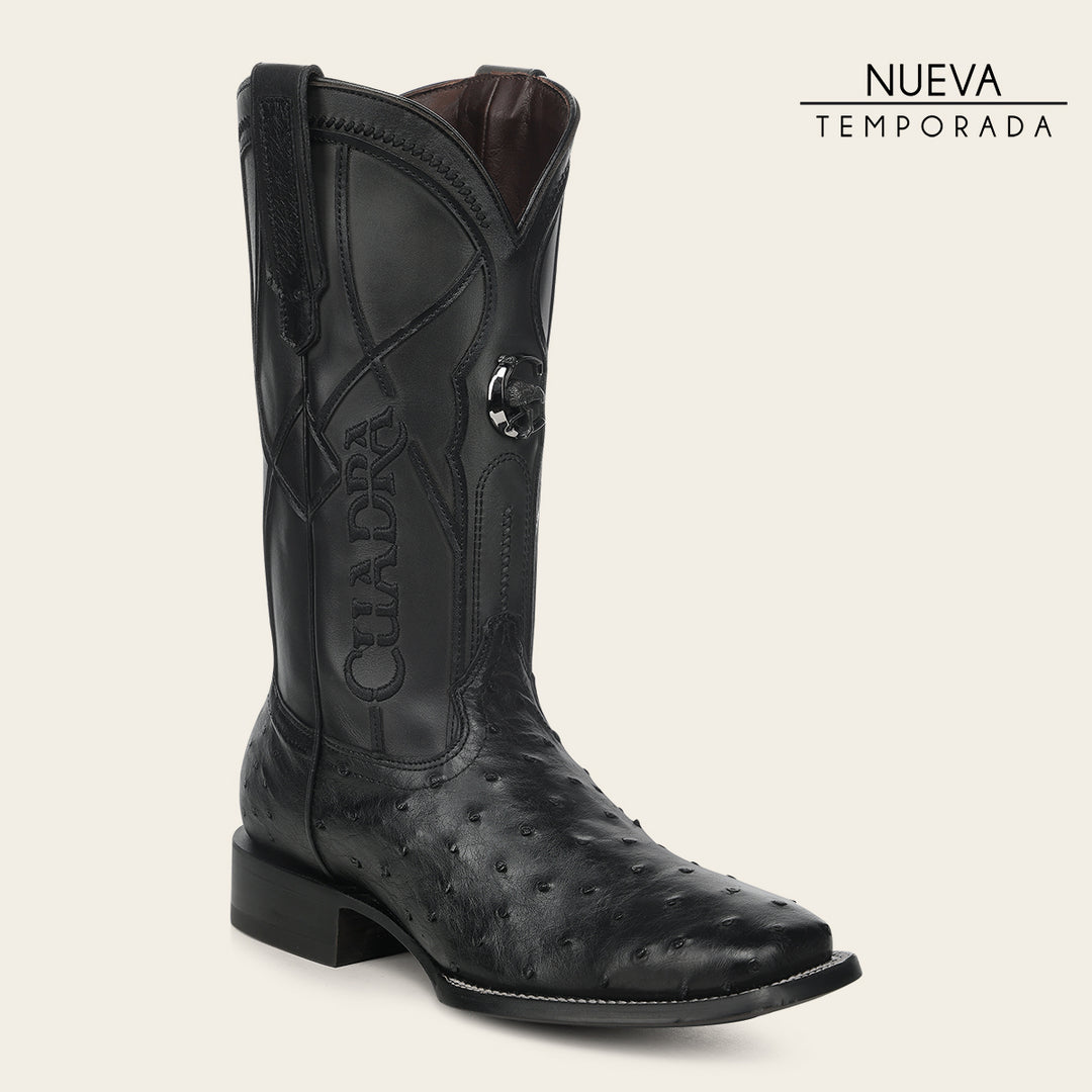 Bota de rodeo en piel genuina de avestruz para caballero