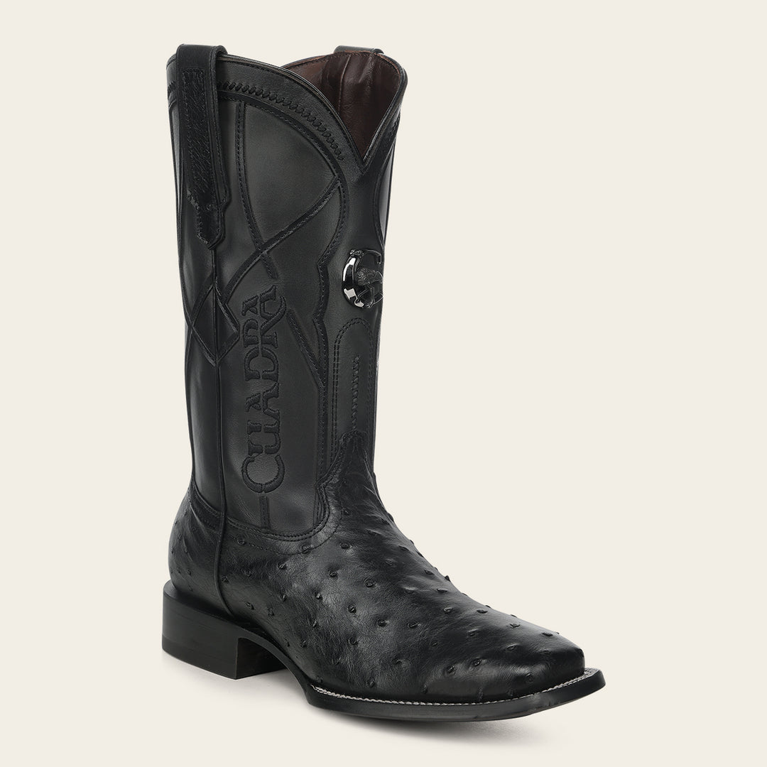 Bota de rodeo en piel genuina de avestruz para caballero