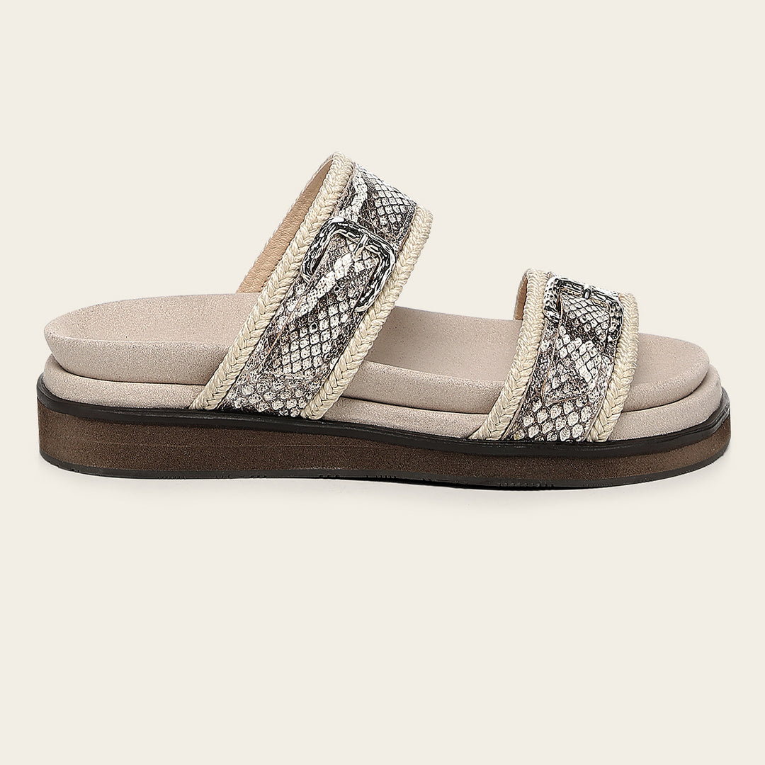 Sandalia en piel genuina de pitón para dama