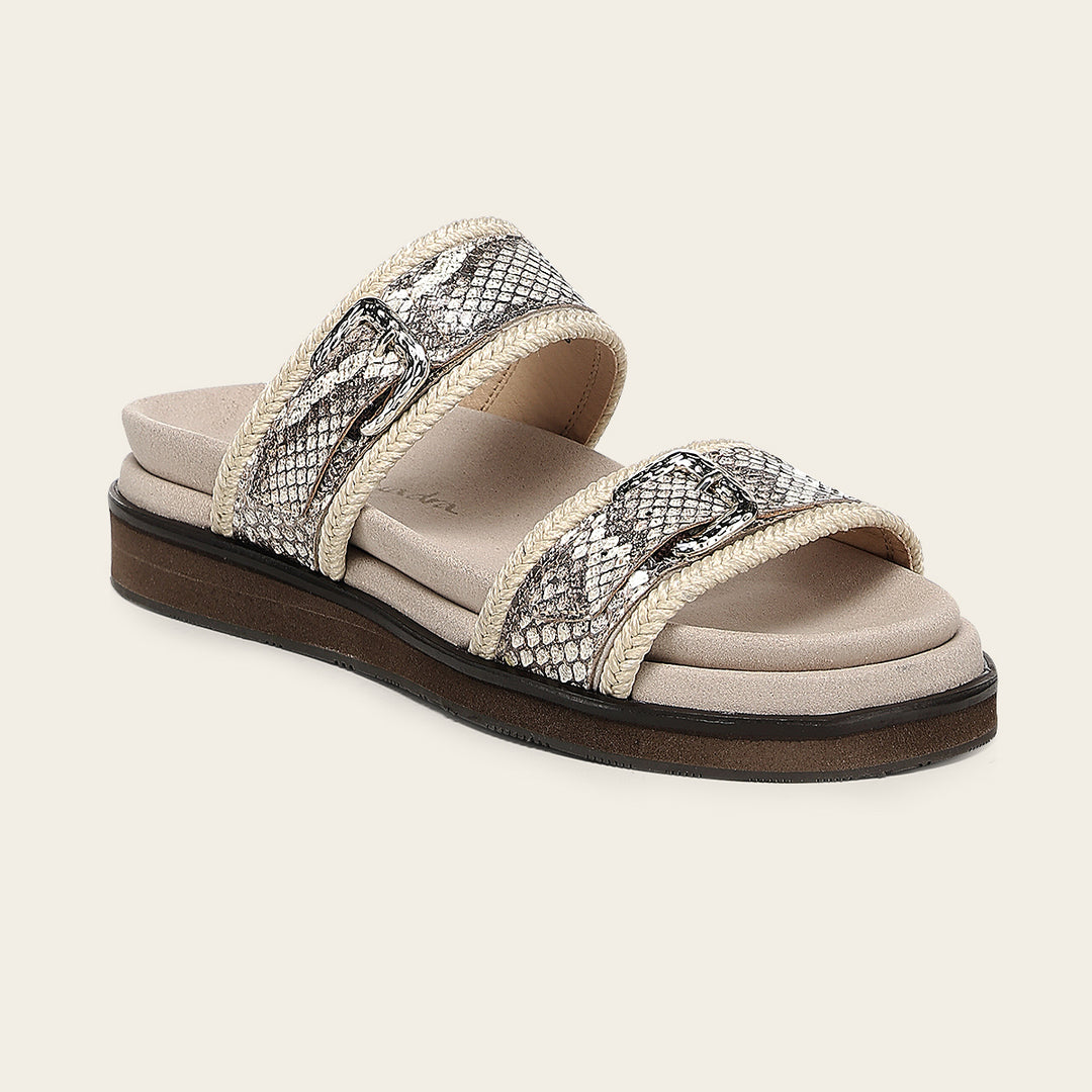 Sandalia en piel genuina de pitón para dama