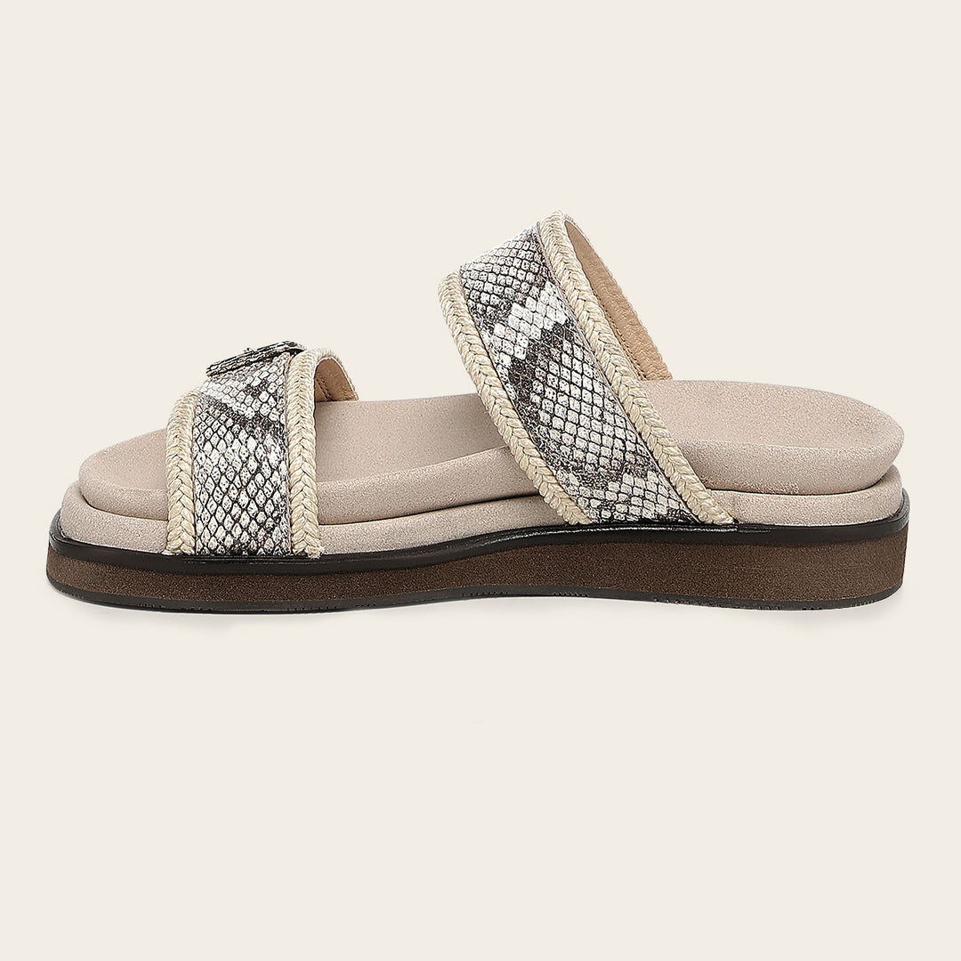 Sandalia en piel genuina de pitón para dama