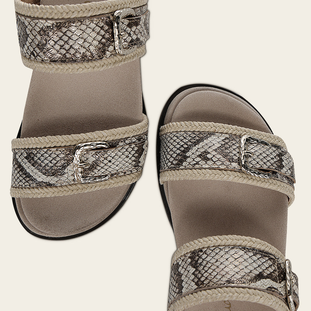 Sandalia en piel genuina de pitón para dama