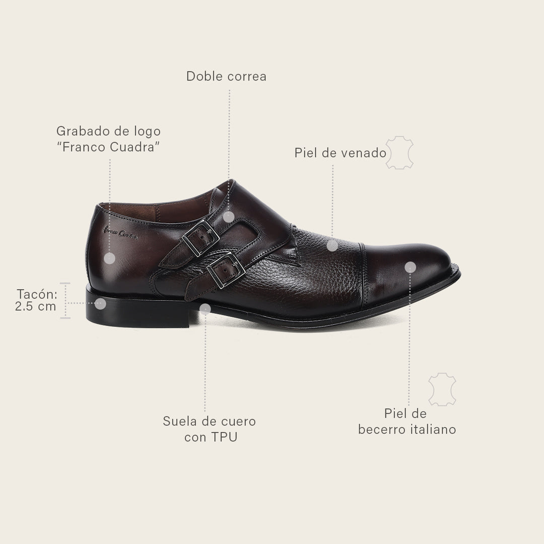 Calzado monkstrap en piel genuina de venado