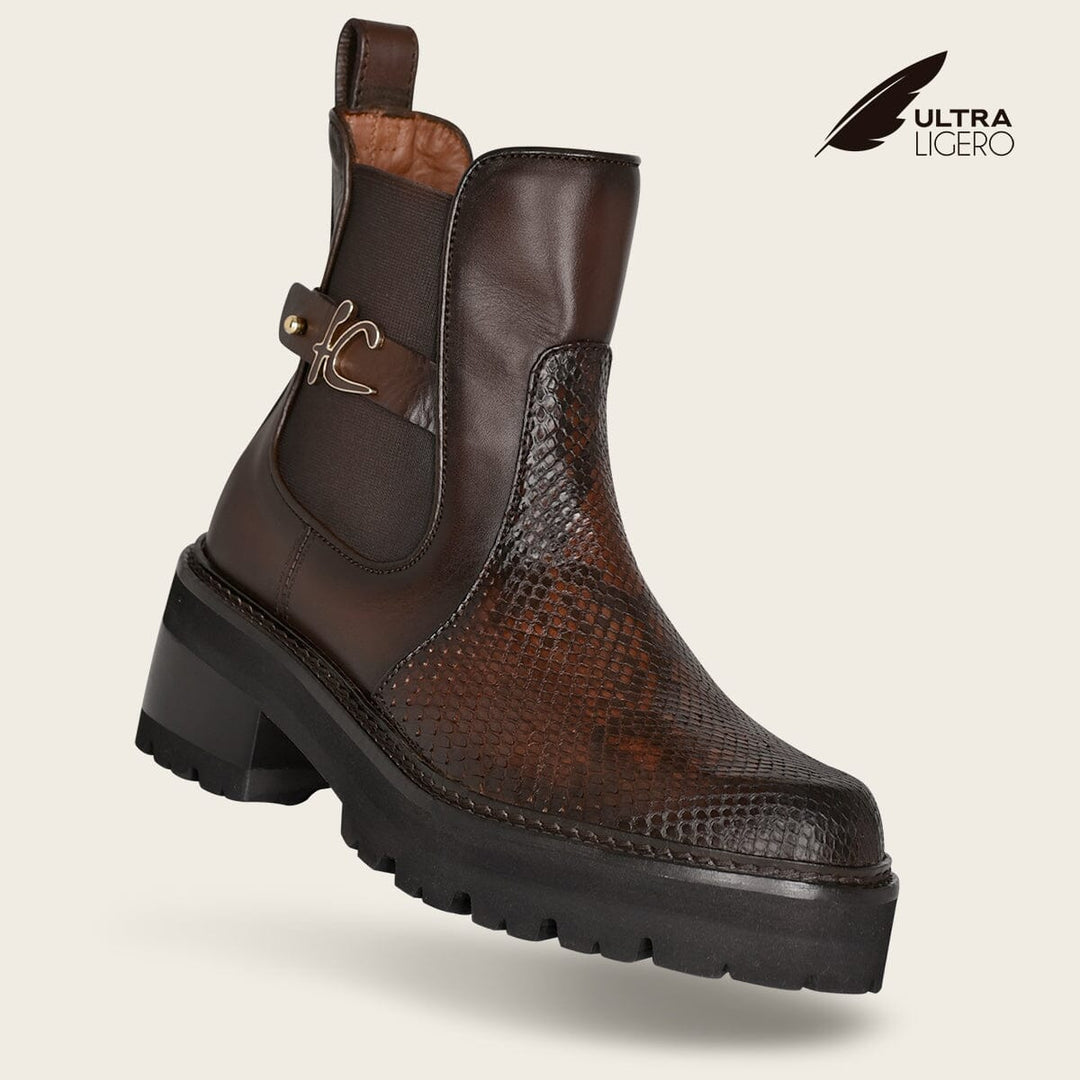 Botín casual en piel genuina de pitón para dama Botas y Botines 