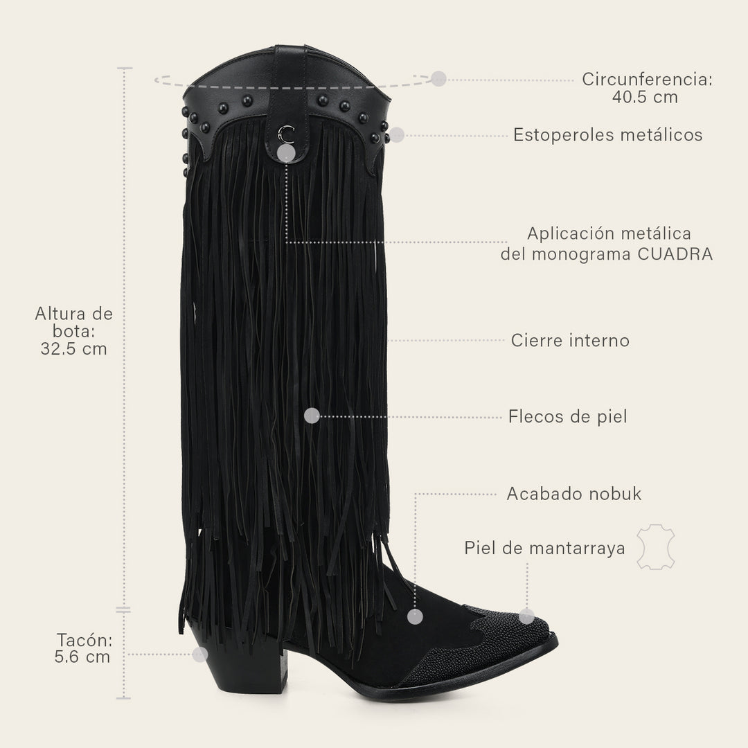Bota vaquera en piel genuina de bovino para dama