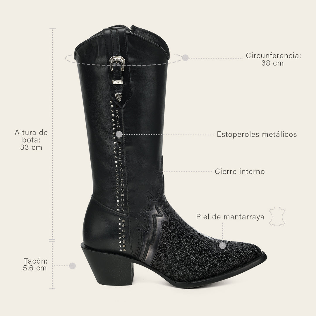 Bota Vaquera en piel genuina de mantarraya para dama