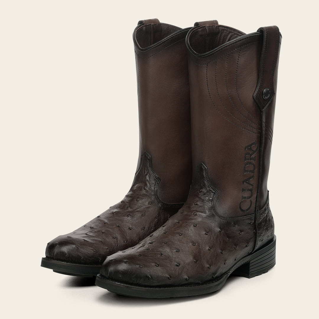 Bota roper en piel genuina de avestruz para caballero