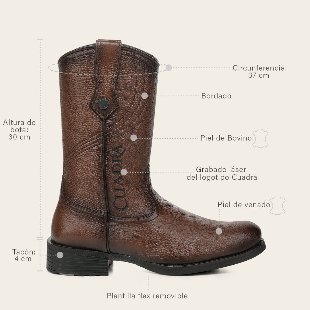Bota roper en piel genuina de venado para caballero