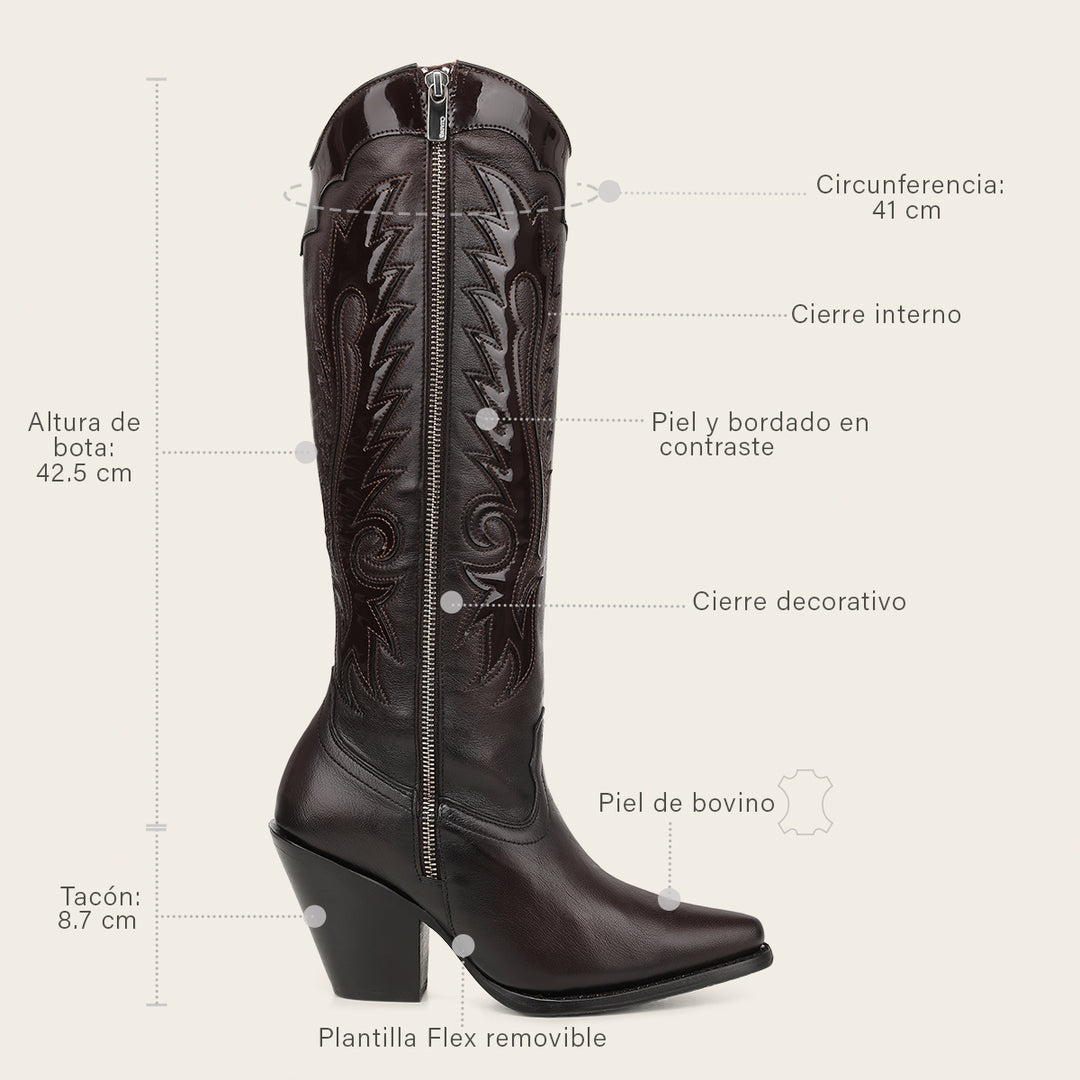 Bota vaquera en piel genuina de bovino para dama