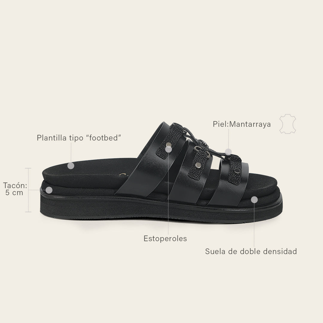 Sandalia en piel genuina de mantarraya para dama