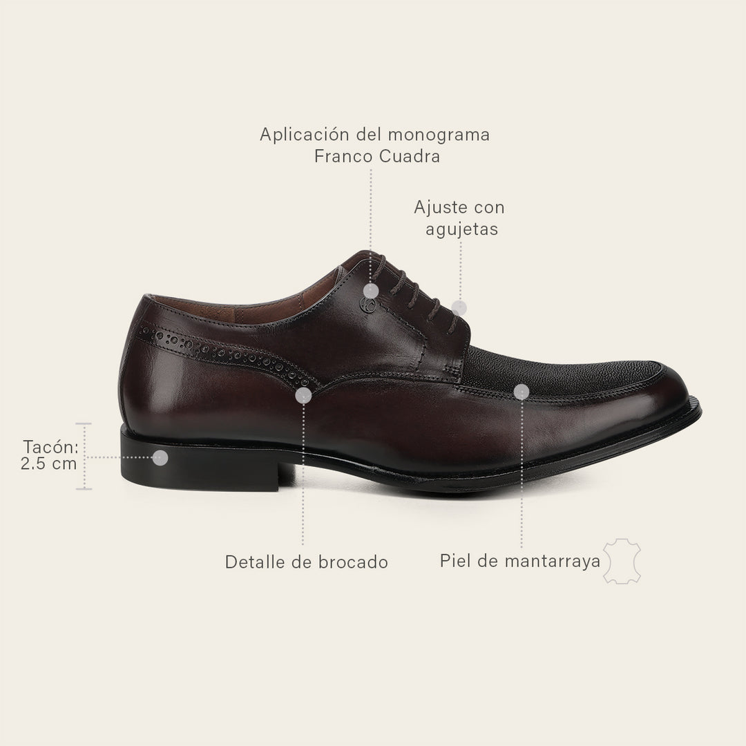 Zapato de vestir tipo Oxford en piel genuina de mantarraya para caballero
