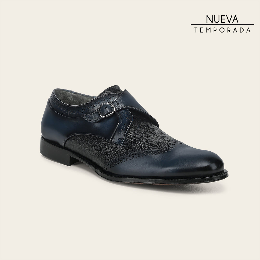 Zapato de vestir monk-strap en piel genuina de venado para caballero