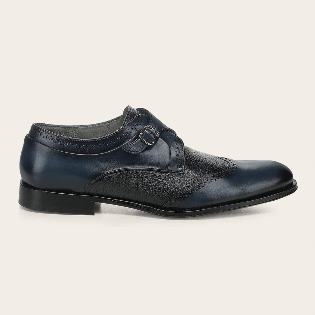 Zapato de vestir monk-strap en piel genuina de venado para caballero