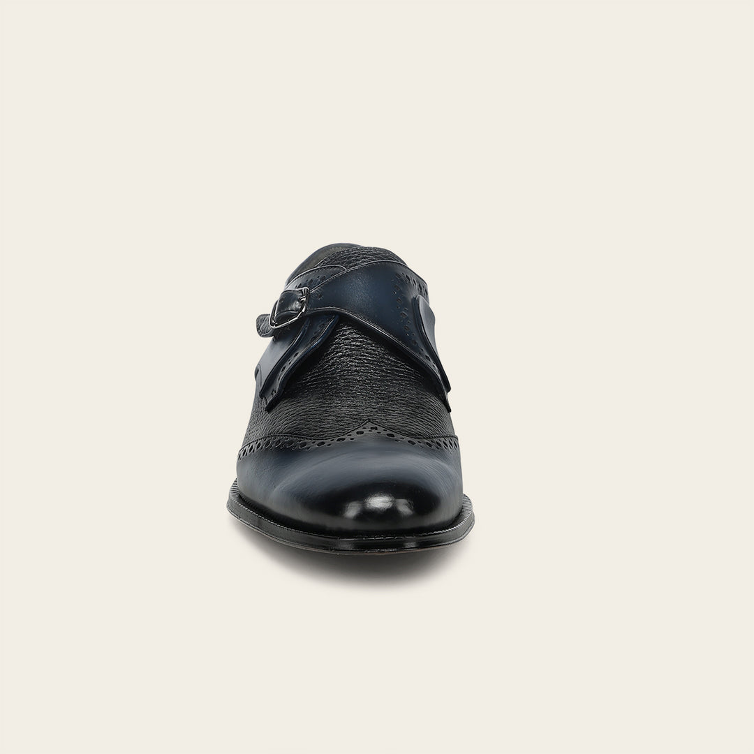 Zapato de vestir monk-strap en piel genuina de venado para caballero