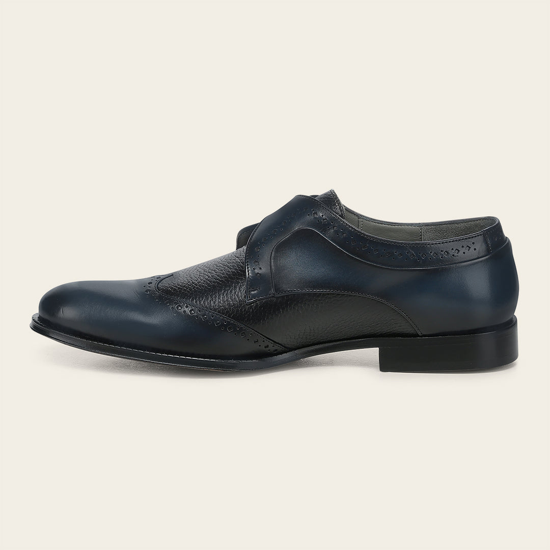 Zapato de vestir monk-strap en piel genuina de venado para caballero