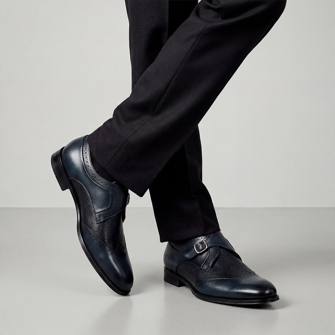 Zapato de vestir monk-strap en piel genuina de venado para caballero