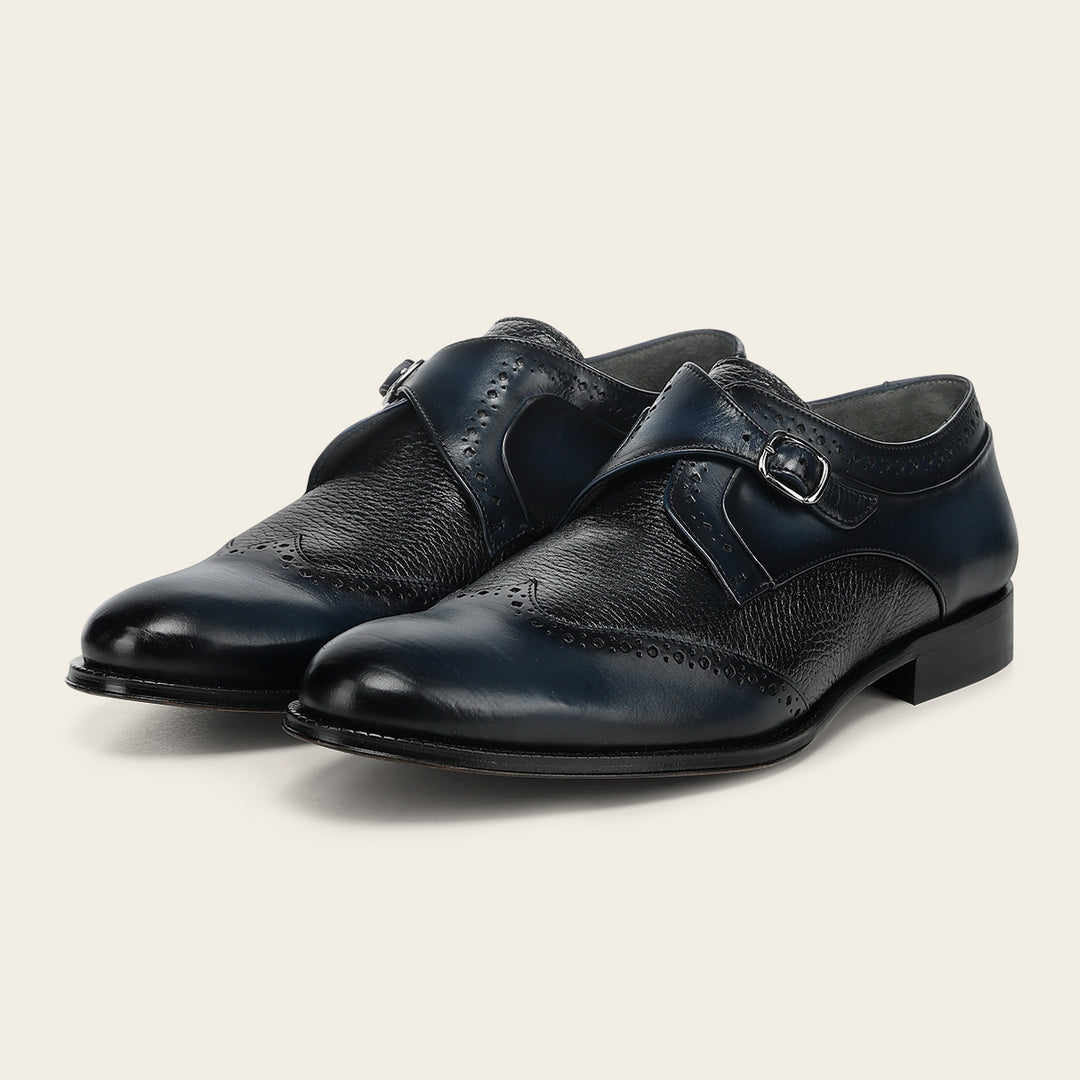 Zapato de vestir monk-strap en piel genuina de venado para caballero