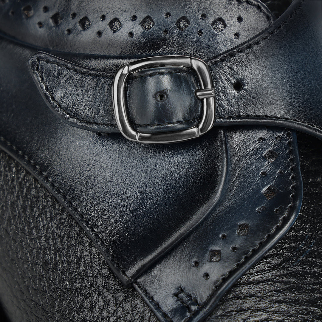 Zapato de vestir monk-strap en piel genuina de venado para caballero
