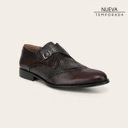 Zapato de vestir monk-strap en piel genuina de venado para caballero