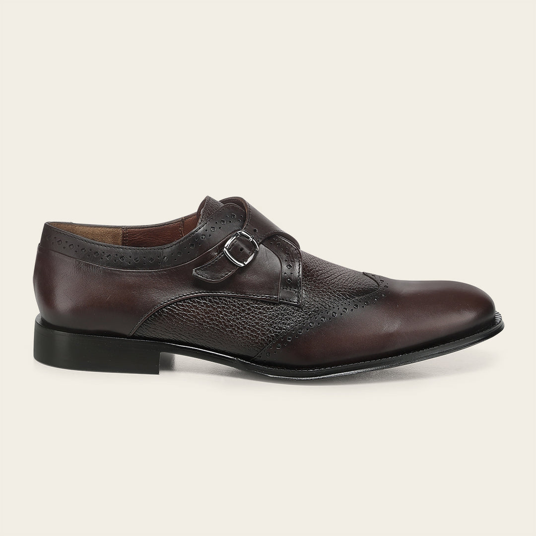 Zapato de vestir monk-strap en piel genuina de venado para caballero