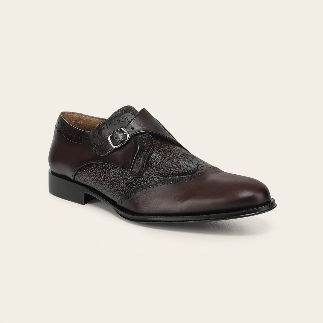 Zapato de vestir monk-strap en piel genuina de venado para caballero