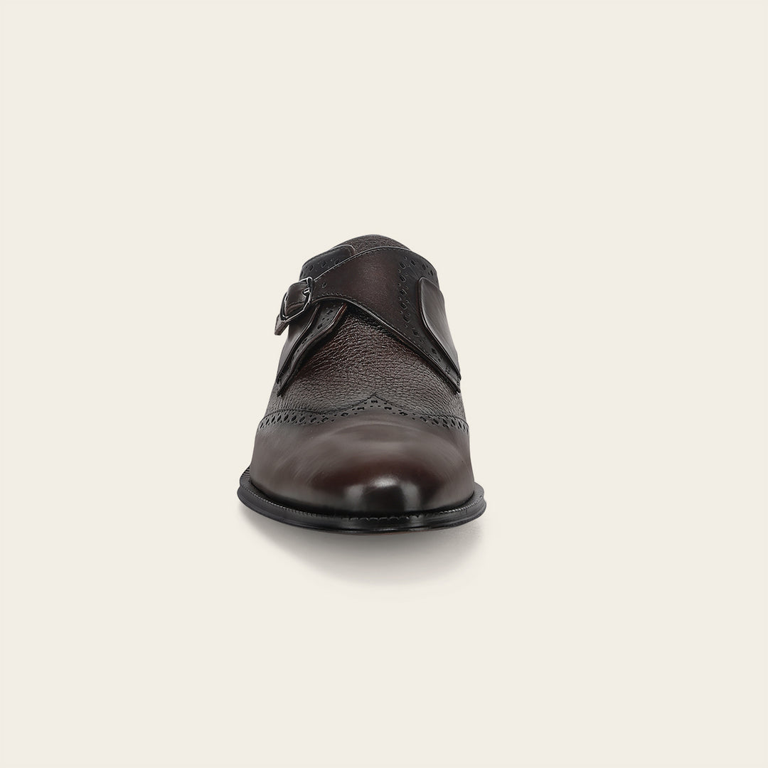 Zapato de vestir monk-strap en piel genuina de venado para caballero