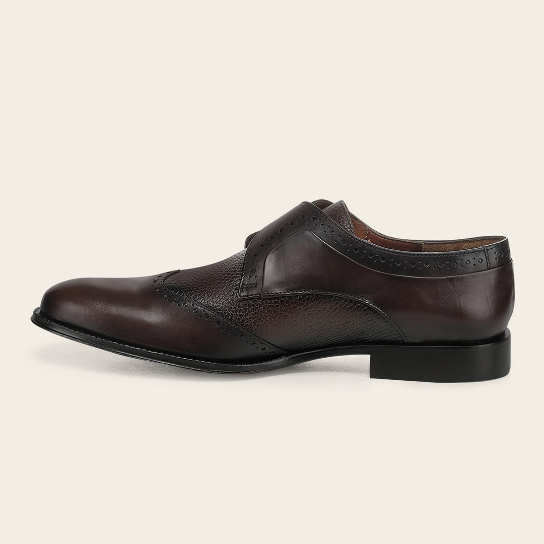 Zapato de vestir monk-strap en piel genuina de venado para caballero