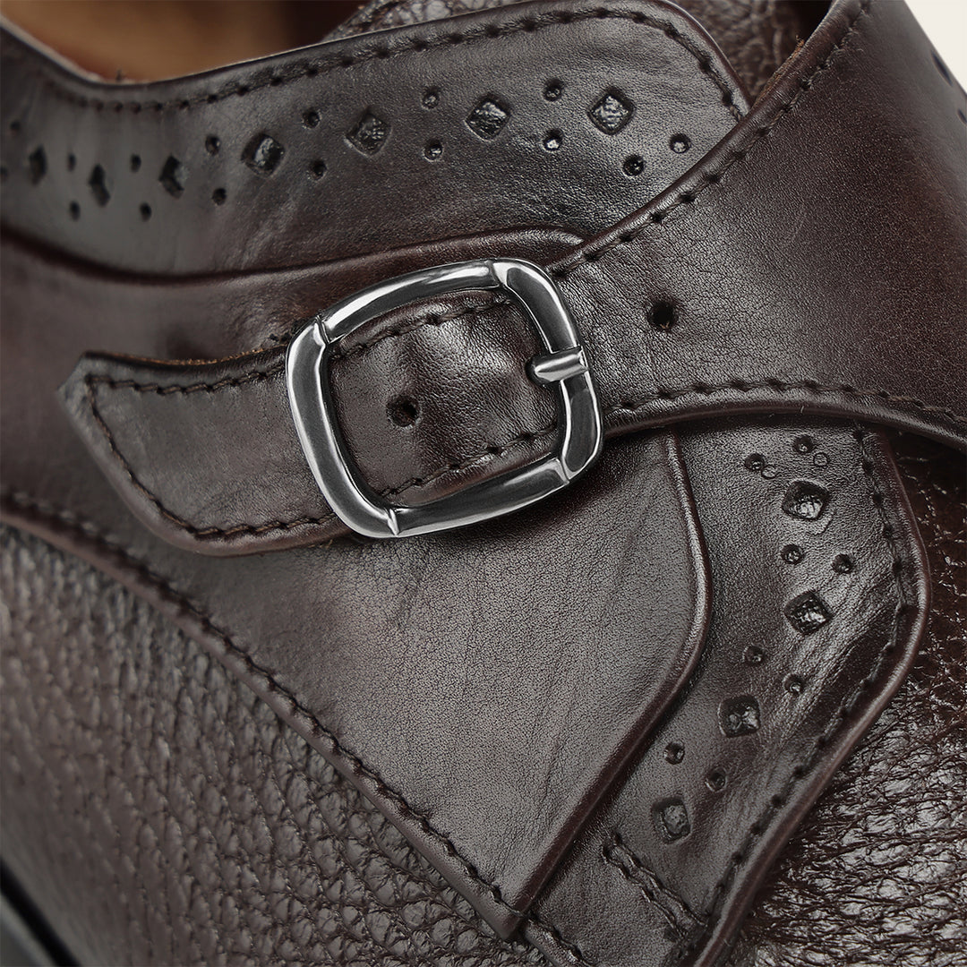 Zapato de vestir monk-strap en piel genuina de venado para caballero