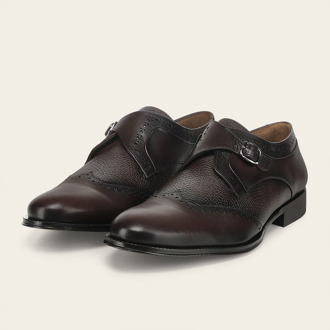 Zapato de vestir monk-strap en piel genuina de venado para caballero