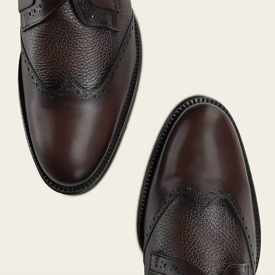 Zapato de vestir monk-strap en piel genuina de venado para caballero