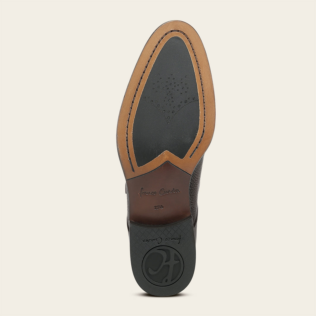 Zapato de vestir monk-strap en piel genuina de venado para caballero