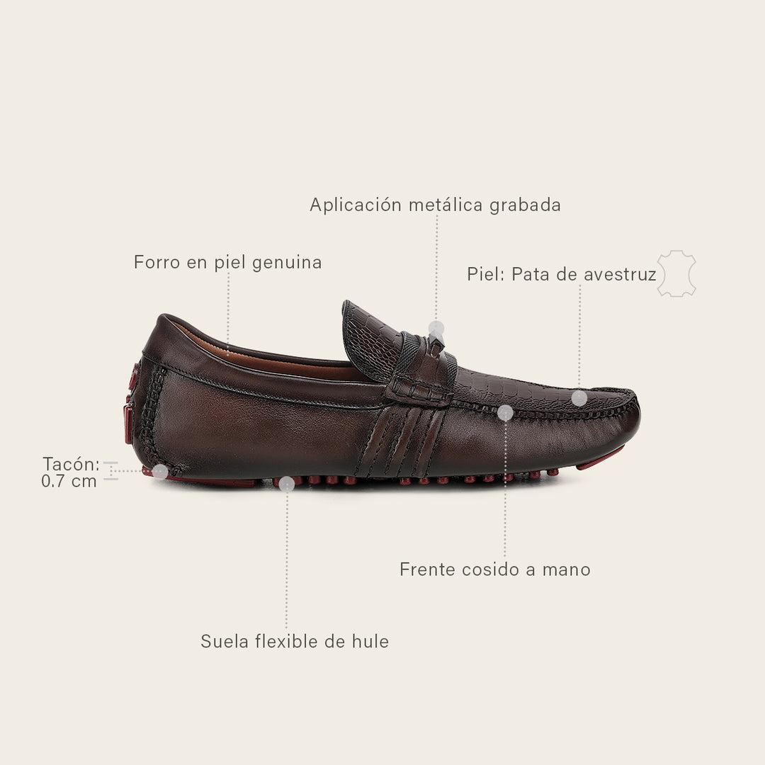 Driver en piel genuina de avestruz para caballero