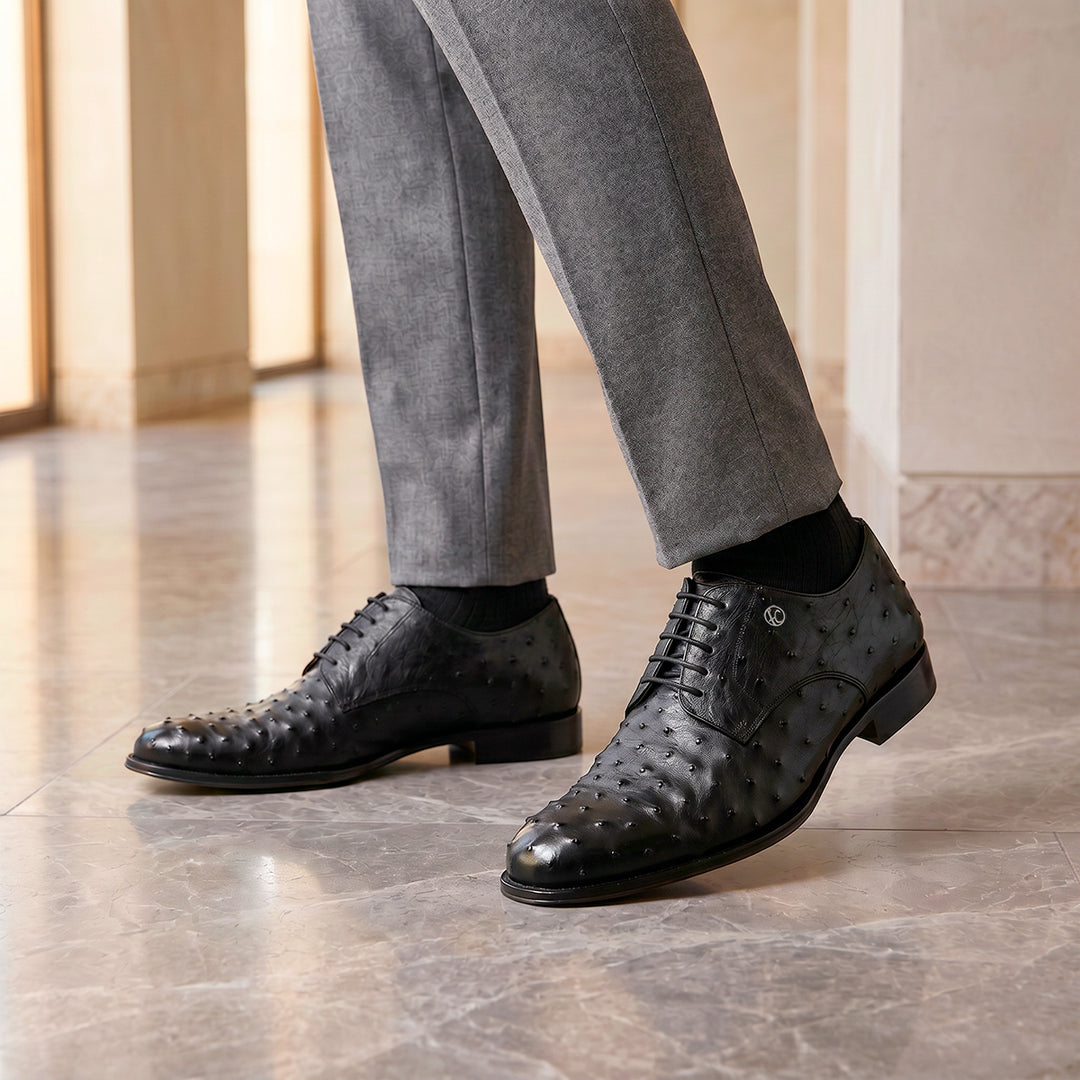 Zapato de vestir tipo Derby "Franco Cuadra Signature" en piel genuina de avestruz para caballero