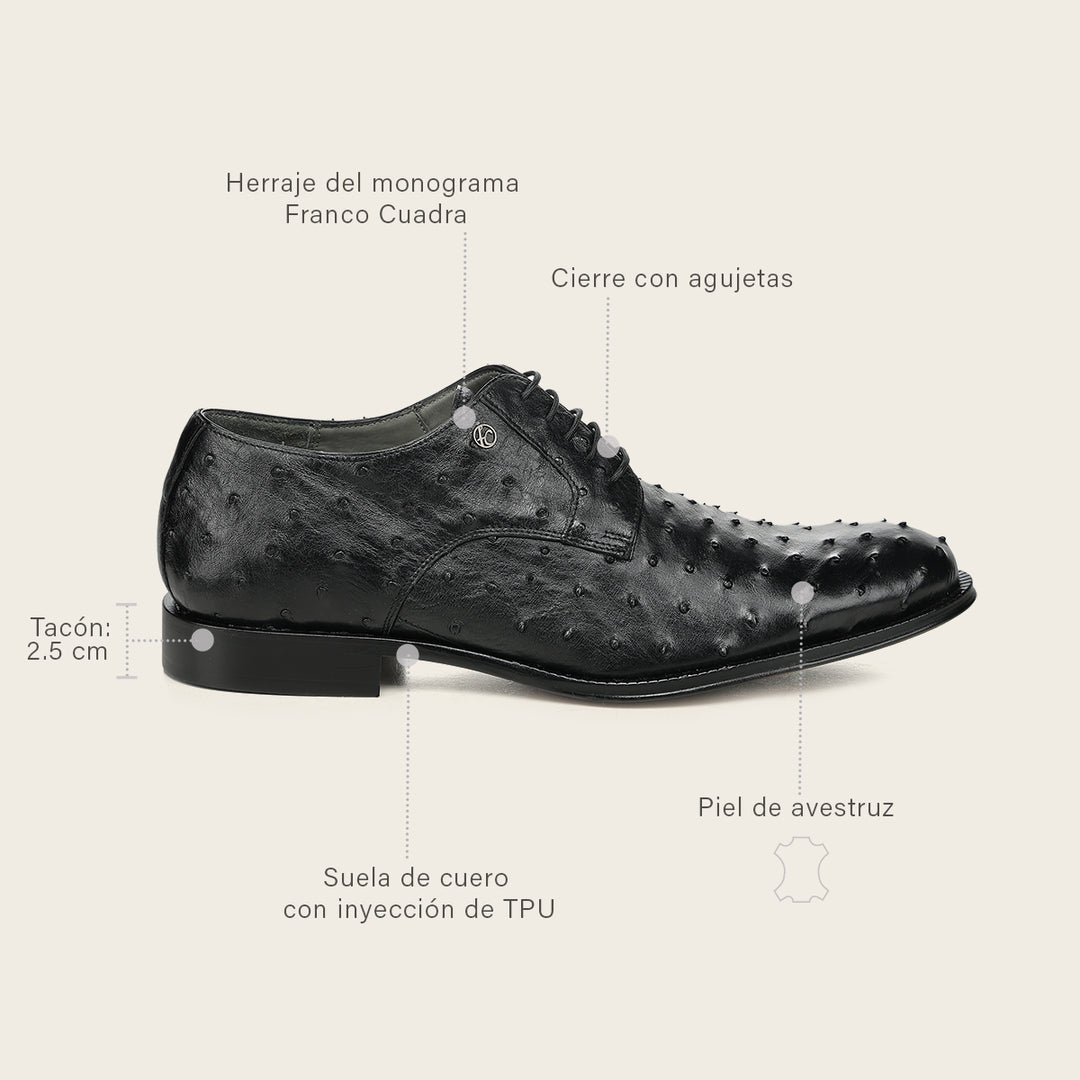 Zapato de vestir tipo Derby "Franco Cuadra Signature" en piel genuina de avestruz para caballero