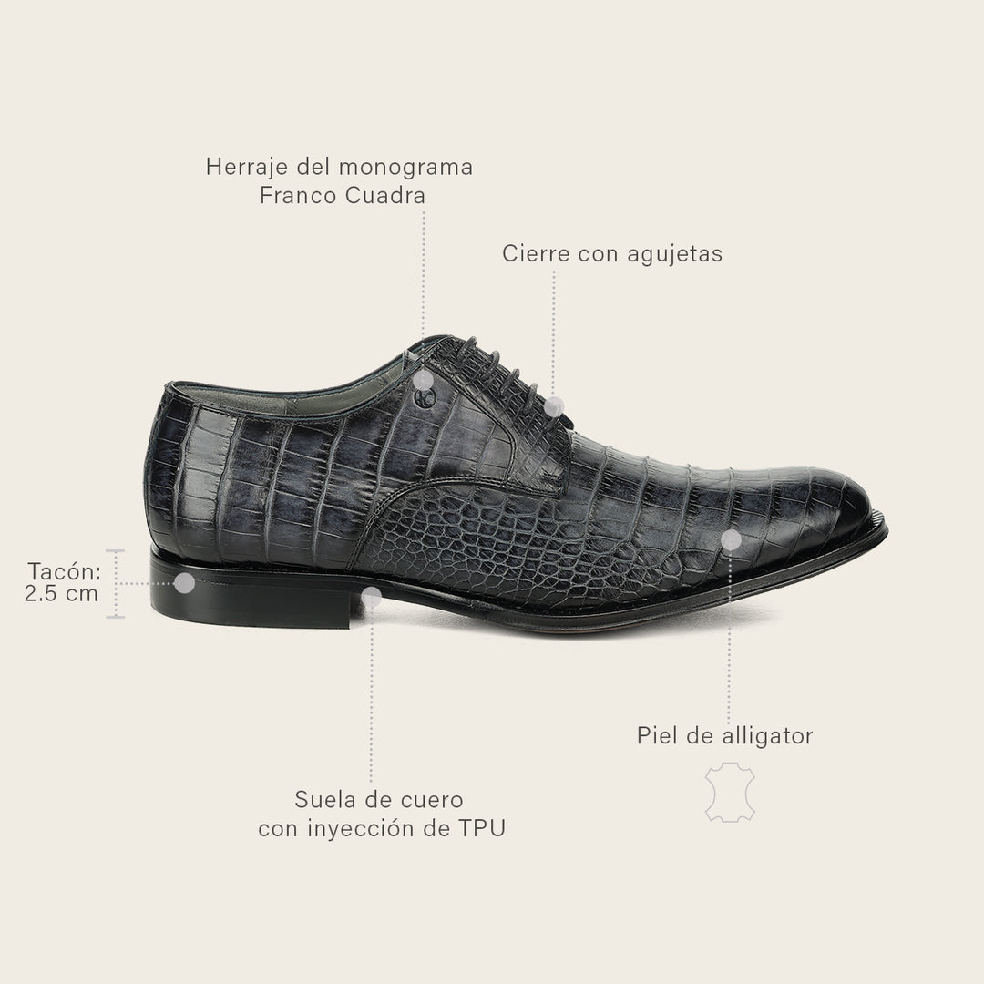 Zapato de vestir tipo Derby "Franco Cuadra Signature" en piel genuina de alligator para caballero