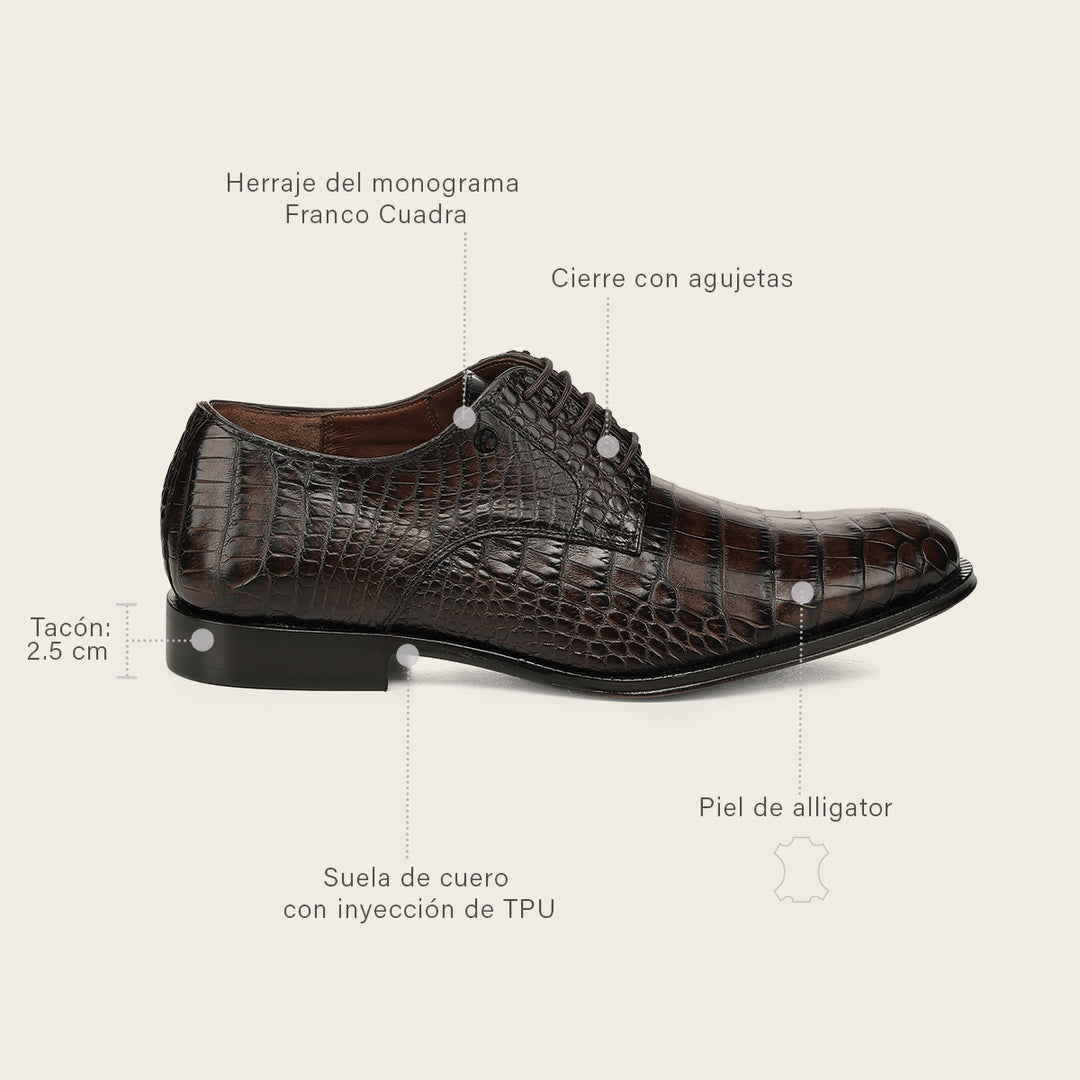 Zapato de vestir tipo Derby "Franco Cuadra Signature" en piel genuina de alligator para caballero