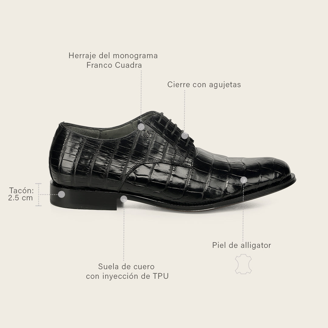 Zapato de vestir tipo Derby "Franco Cuadra Signature" en piel genuina de alligator para caballero