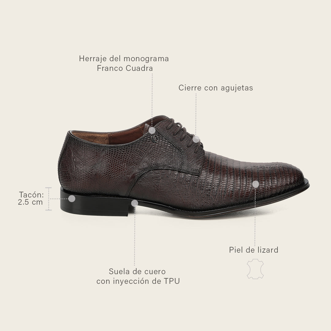 Zapato de vestir tipo Derby "Franco Cuadra Signature" en piel genuina de lizard para caballero