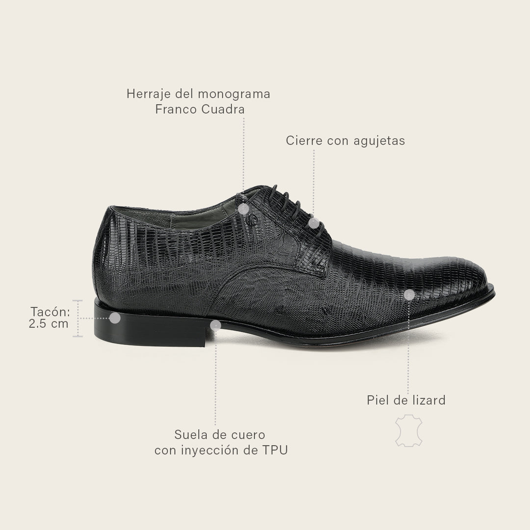 Zapato de vestir tipo Derby "Franco Cuadra Signature" en piel genuina de lizard para caballero