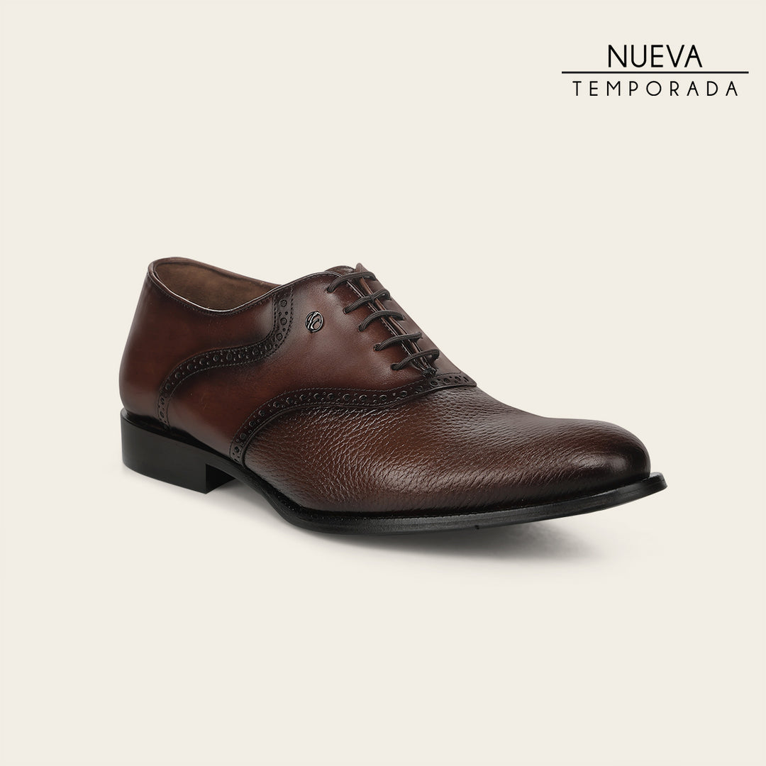 Zapato de vestir tipo Oxford en piel genuina de venado italiano para caballero