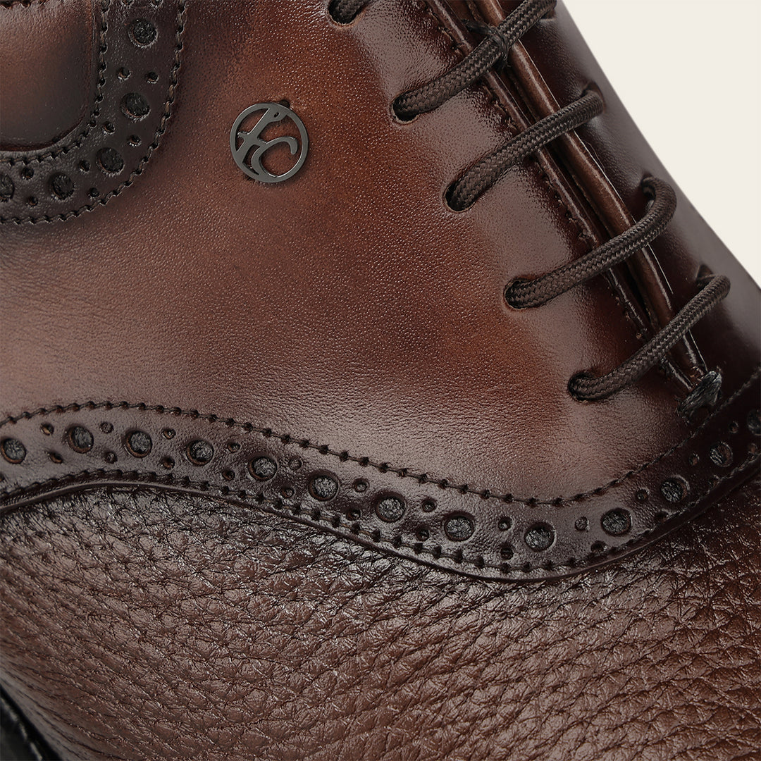 Zapato de vestir tipo Oxford en piel genuina de venado italiano para caballero