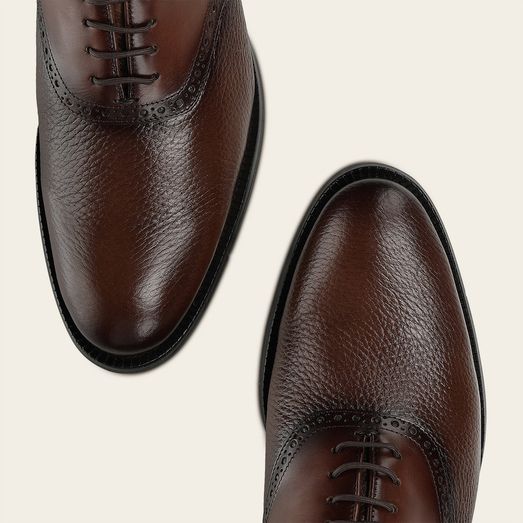 Zapato de vestir tipo Oxford en piel genuina de venado italiano para caballero