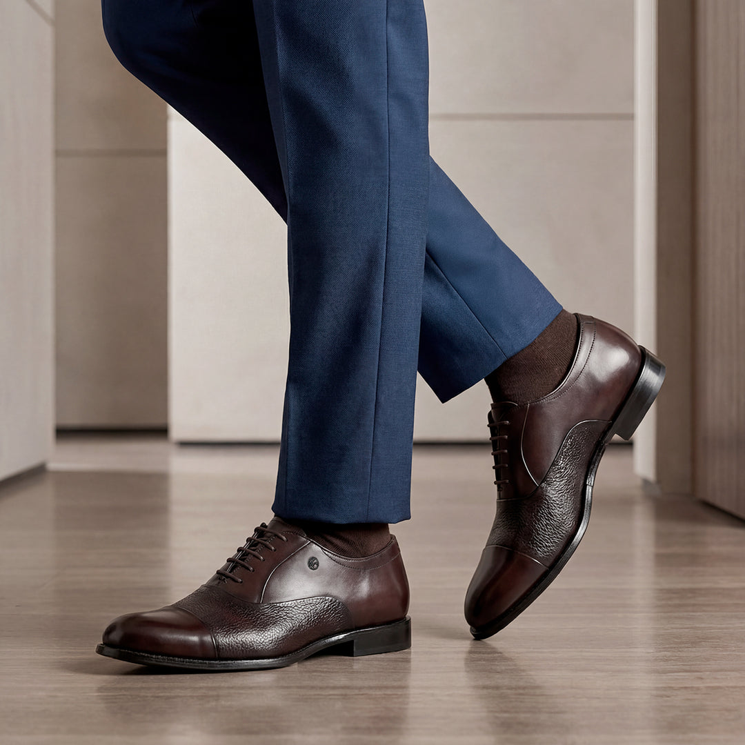 Zapato de vestir tipo Oxford en piel genuina de venado para caballero