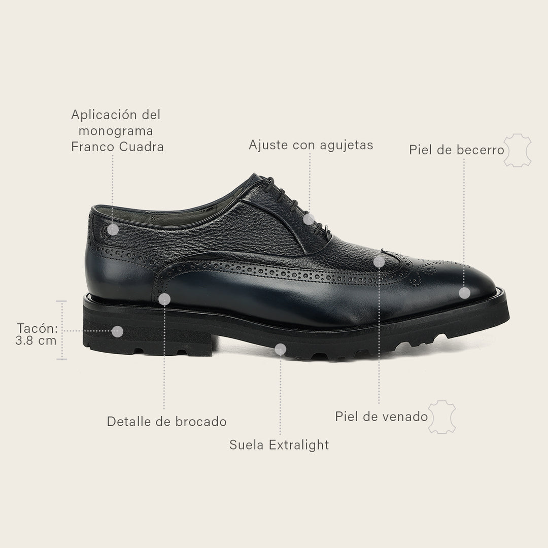 Zapato de vestir tipo Oxford en piel genuina de venado para caballero