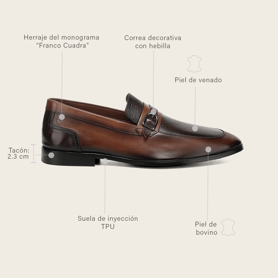 Zapato loafer en piel genuina de venado para caballero