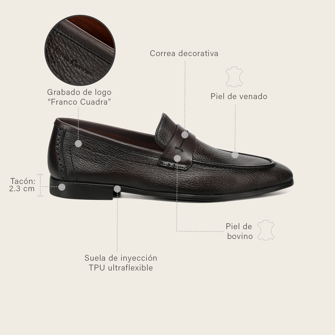 Zapato loafer en piel genuina de venado para caballero