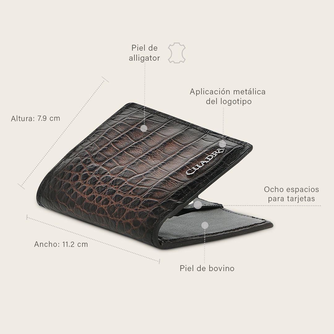 Tarjetero en piel genuina de alligator para caballero